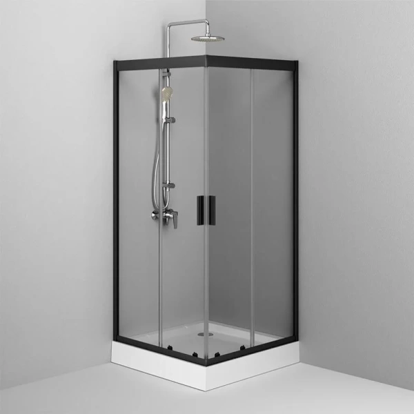 Душевой уголок Am.Pm Gem 90х90 см профиль черный, стеклянные, угловые, без поддона - фото 6