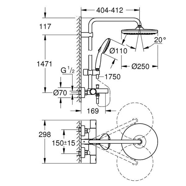 Душевая стойка Grohe Tempesta с термостатом, с изливом - фото 5