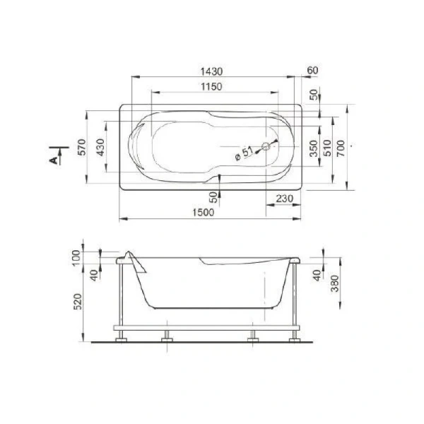 Ванна акриловая Veedi Iva 150х70, 13415070 - фото 2
