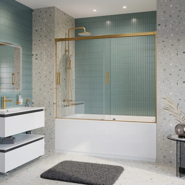 Шторка для ванны Cezares Tandem Soft 180х145 см прозрачное стекло профиль золото, золотой профиль - фото 4