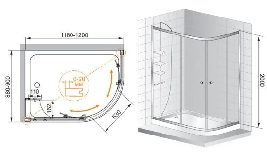 Душевой уголок Cezares Anima 120x90 см стекло прозрачное левый - фото 2