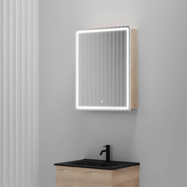Зеркальный шкаф с подсветкой Sancos Mirror 60 см дуб галифакс, навесные - фото 5