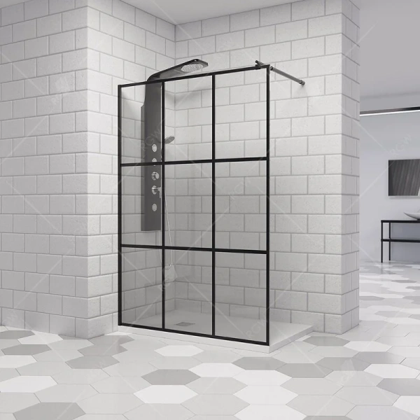 Душевая перегородка RGW Walk In WA-111B 140 см прозрачное стекло, профиль черный - фото 1