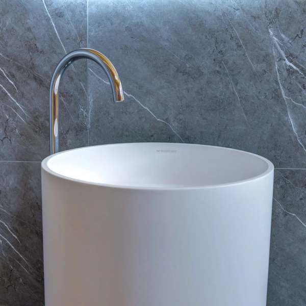 Раковина напольная Montebianco Pisa Tre 45 см белая, круглой формы, моноблок - фото 5