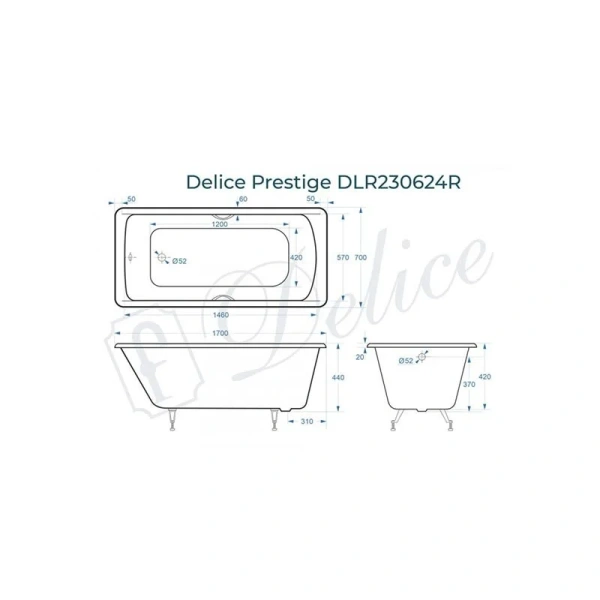 Ванна чугунная Delice Prestige 170х70 см белая, чугунные - фото 2