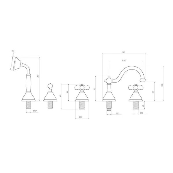 Смеситель для ванны Migliore Provance 194 на 5 отверстий - фото 2