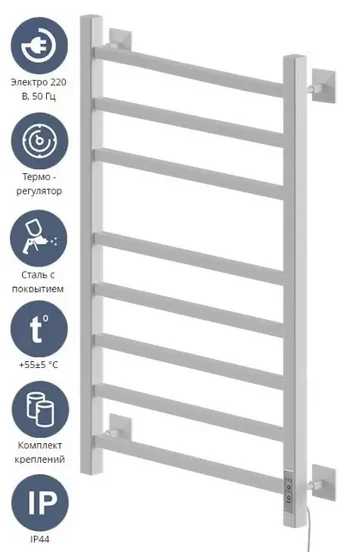 Полотенцесушитель электрический Ника Step 80х40 см белый матовый, электрические с наружной вилкой, электрические скрытого подключения, правое подключение, левое подключение - фото 5
