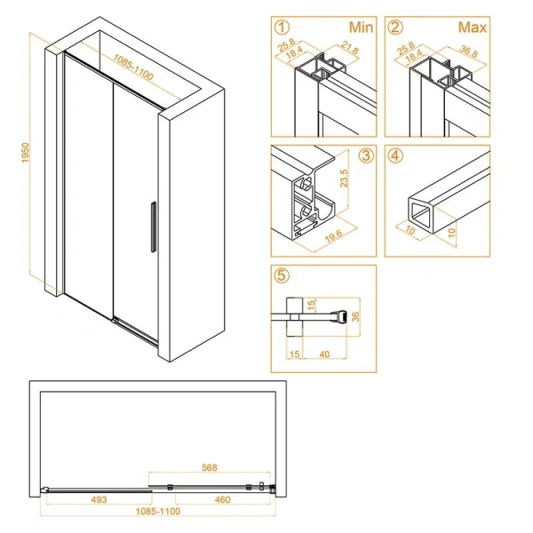 Душевая дверь в нишу RGW Stilvoll SV-12B 110 см стекло прозрачное, профиль черный, современные, hi-tech - фото 2