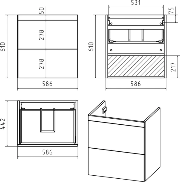 Тумба с раковиной подвесная Misty Атлантик 60 см с ящиками - фото 4