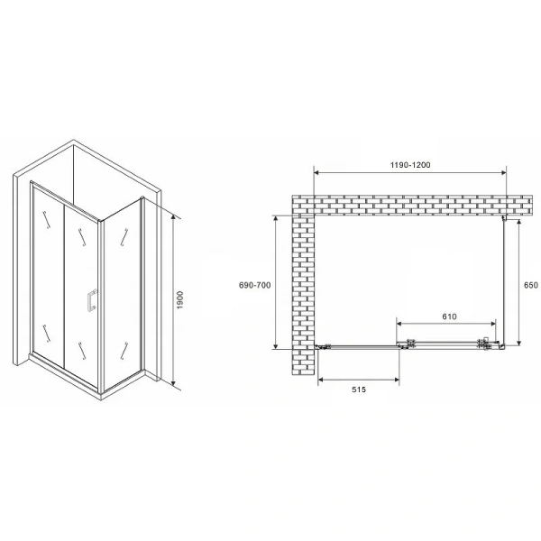 Душевой уголок Abber Schwarzer Diamant 120x70 см профиль хром, прямоугольные - фото 2