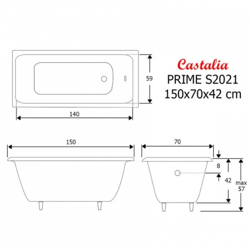 Ванна чугунная Castalia Prime S2021 150 х 70 см с антискользящим покрытием - фото 4