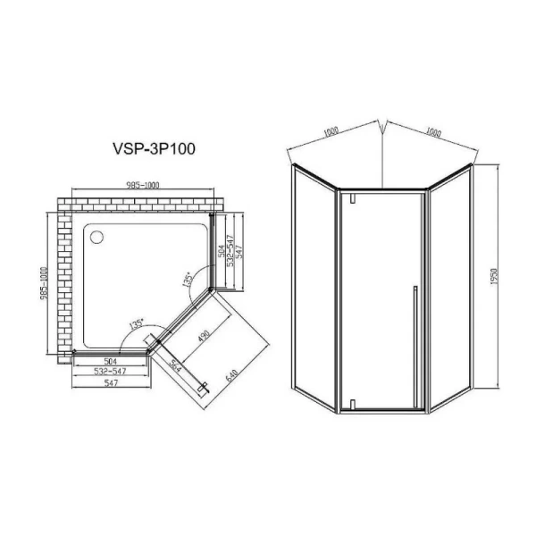 Душевой уголок Vincea Penta 100x100 см вороненая сталь стекло прозрачное, многоугольные - фото 2