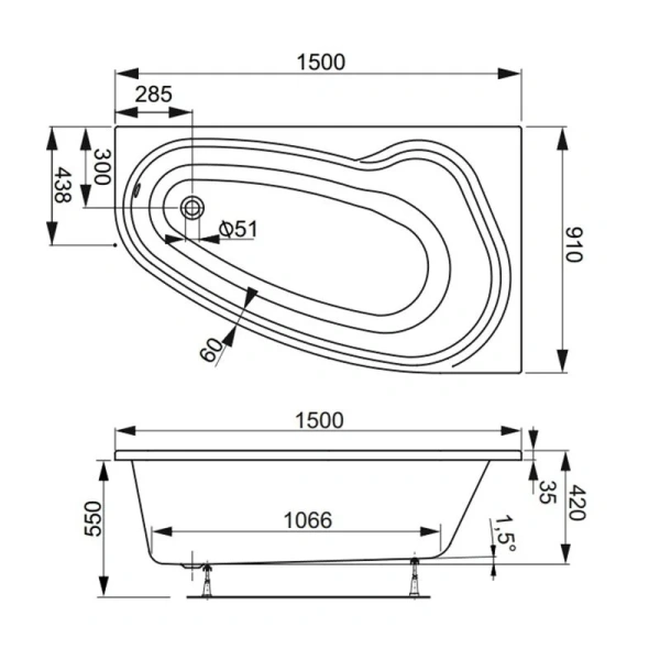 Ванна акриловая Vagnerplast Avona 150×90 см правая - фото 2