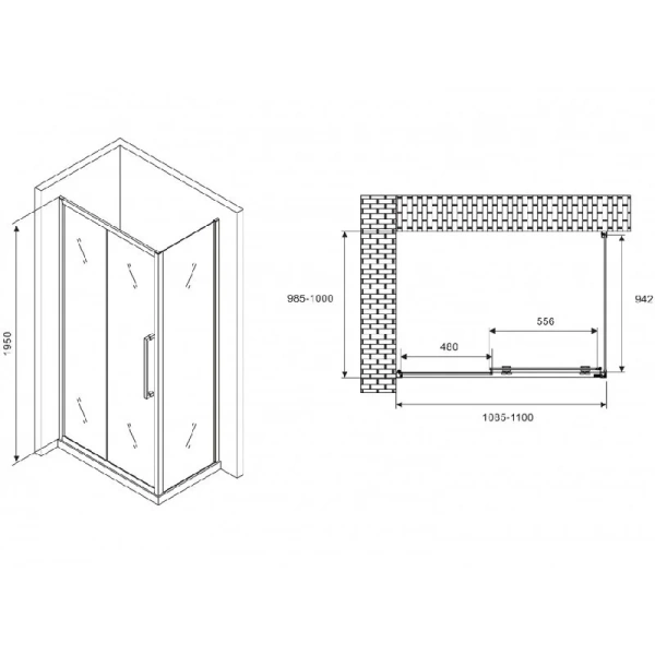 Душевой уголок Abber Schwarzer Diamant AG30110H-S100 110x100 см прямоугольный, прямоугольные - фото 2