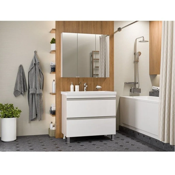 Тумба под раковину напольная Misty Ингрид 90 см белая, современная, hi-tech - фото 3