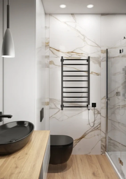 Полотенцесушитель электрический Ника Step 100/50 см черный матовый правый, современные, hi-tech - фото 2