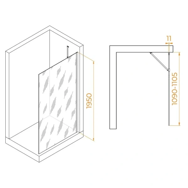 Душевая перегородка RGW Walk In WA-102-B 110 см профиль черный, стекло прозрачное, современные, hi-tech - фото 2