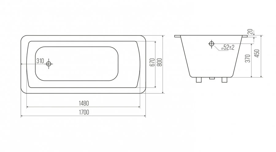 Ванна чугунная Goldman Elite ET17080, 170 х 80 см, цвет белый - фото 2