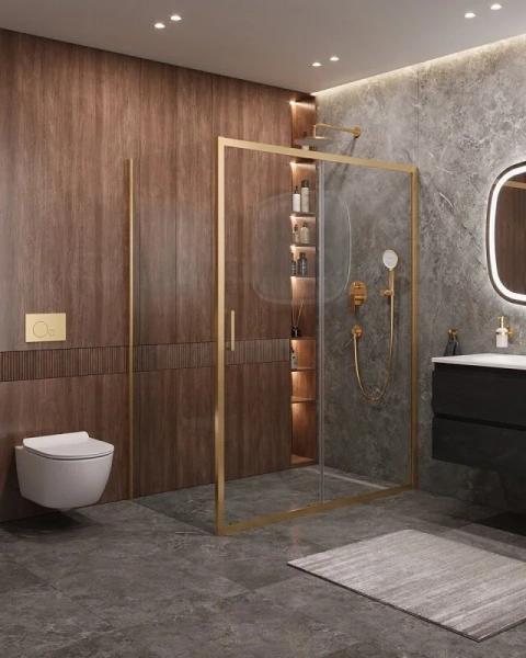 Душевой уголок Cezares Molveno 160x90 см стекло прозрачное профиль золото, золото - фото 4