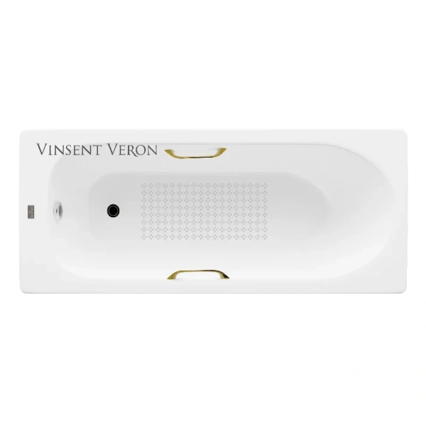 Чугунная ванна Vinsent Veron Soissons VCN1707042H/VH0012GD-AS, 170 x 70 см, с антискользящим покрытием, ручки золото, цвет белый - фото 1