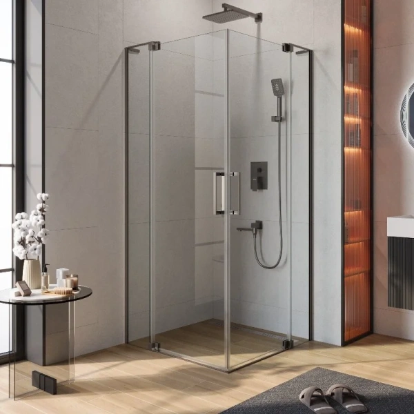 Душевой уголок Cezares Slider 90х90 см стекло прозрачное профиль оружейная сталь - фото 1