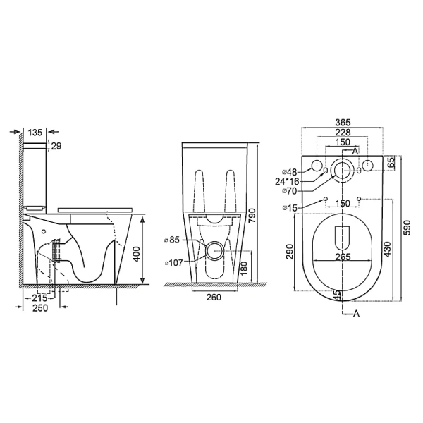 Унитаз компакт Azario Flin белый, с горизонтальным, прямым выпуском, с прямым выпуском index_1 - фото 17