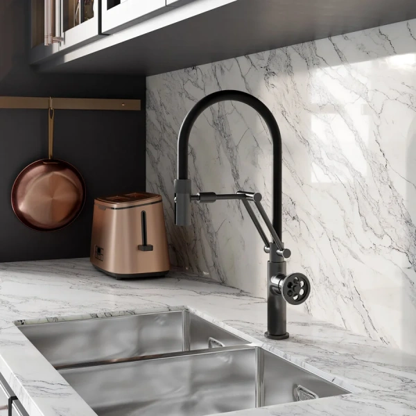 Смеситель для кухни IDDIS Grange графит/черный, с поворотным изливом, с гибким изливом - фото 7