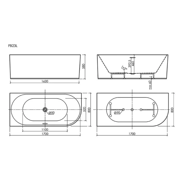 Aкриловая ванна Sancos Edge FB23L/FB23R, 170 х 80 см, левая/правая, белый, без гидромассажа - фото 6