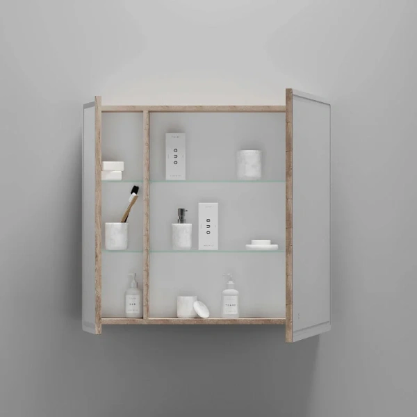Зеркальный шкаф с подсветкой Sancos Mirror 80 см дуб галифакс натуральный - фото 4