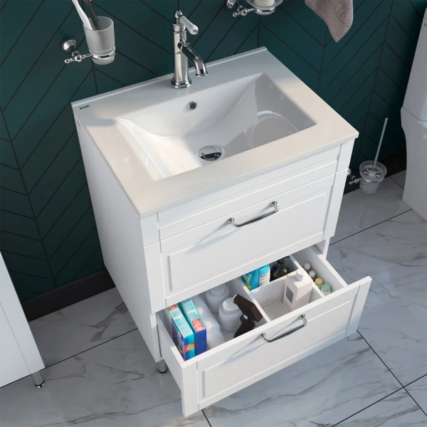 Тумба с раковиной напольная IDDIS Oxford 60 см белая, белая - фото 7