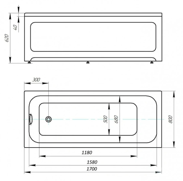 Ванна акриловая Акватек Мия 170х80 см белая - фото 2