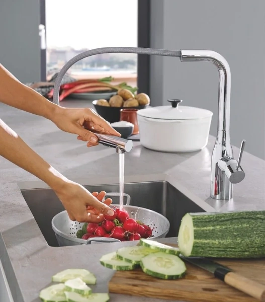 Смеситель для кухни Grohe Essence с вытяжным изливом, высокие, из латуни, округлая форма - фото 5