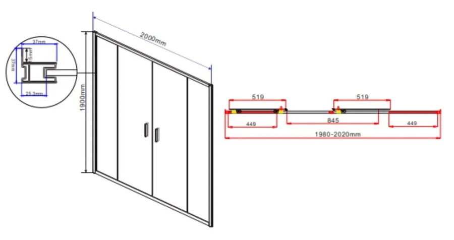 Душевая дверь в нишу Vincea Garda 200 см стекло шиншилла, современные, hi-tech - фото 2