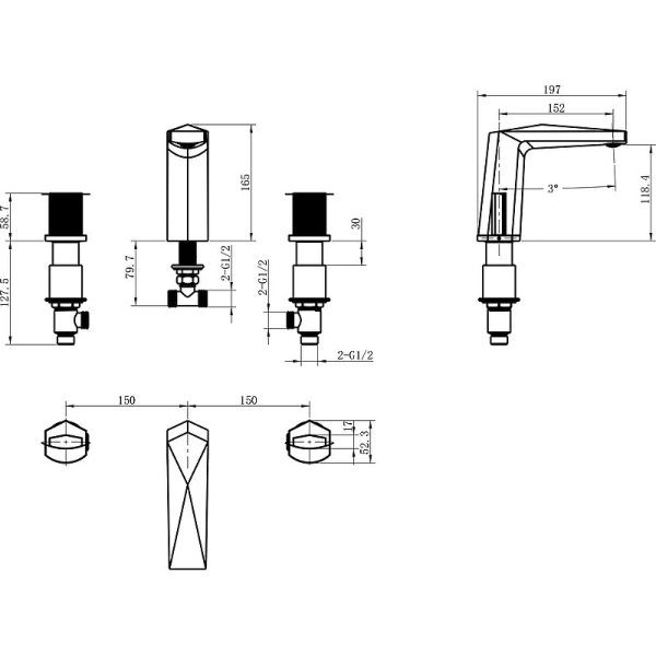 Смеситель для раковины Boheme Venturo Gun Metall, для раковины - фото 2