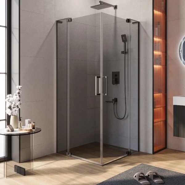 Душевой уголок Cezares Slider 110x110 см стекло серое профиль чёрный - фото 4