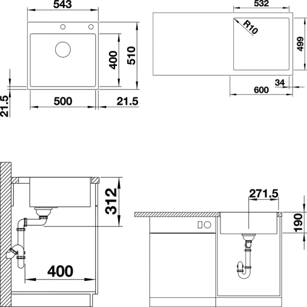 Мойка для кухни, цвет антрацит, Blanco Subline 500-IF/A SteelFrame index_2 - фото 5