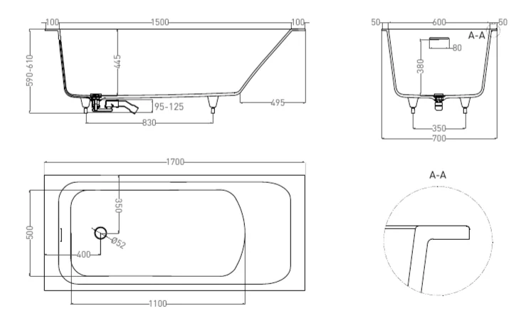 Ванна из искусственного камня Salini Orlando Kit 170x70 см S-Sense белая матовая, литьевой мрамор - фото 2