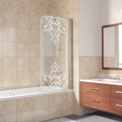 Душевая шторка на ванную профиль глянцевый хром рисунок матовый стекло прозрачное Vegas-glass, недорогие - фото 2