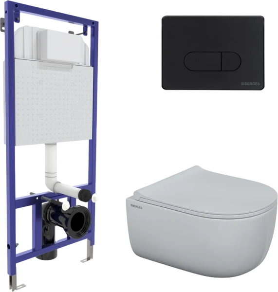 Унитаз с инсталляцией BERGES Novum кнопка D5 черная - фото 1