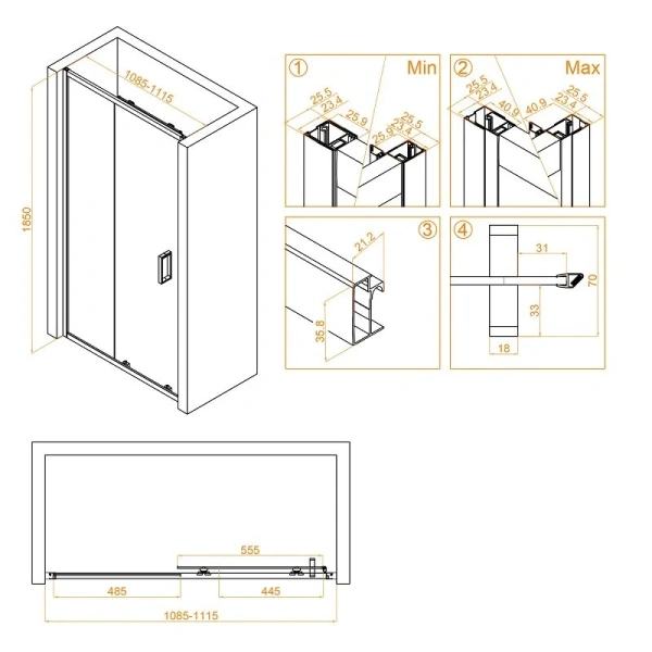 Душевая дверь в нишу RGW Classic CL-14 110 см профиль хром, современные, hi-tech - фото 2
