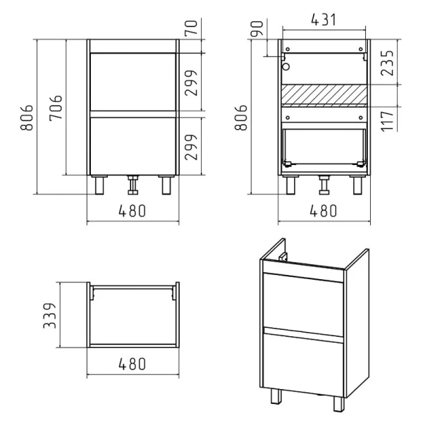 Тумба с раковиной напольная Misty Алиса 50 см прямоугольная, в наличии, по запросу - фото 2
