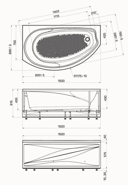 Ванна акриловая Poseidon Damelia 150 x 90 см, белая, левая/правая - фото 4