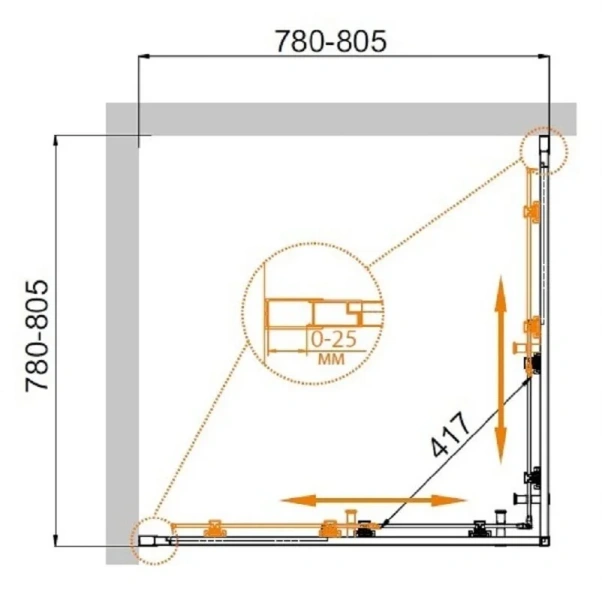 Душевой уголок Cezares Molveno 80х80 см прозрачное стекло, квадратные - фото 2