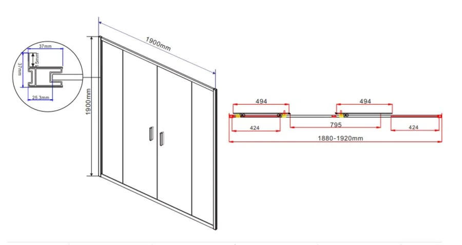 Душевая дверь в нишу Vincea Garda 190 см стекло шиншилла, современные, hi-tech - фото 2