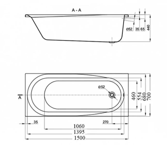 Ванна акриловая Vincea VBT-2B150, 150 x 70 см, без опоры, белый - фото 2
