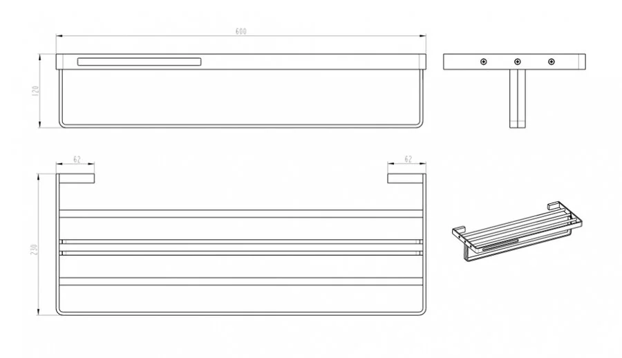 Полочка для ванной Boheme Q с полотенцедержателем, золото, современные, hi-tech - фото 2