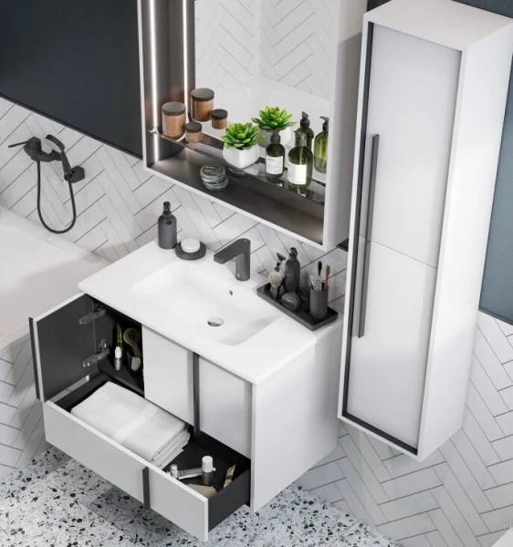 Зеркальный шкаф с подсветкой Акватон Ривьера 80 см белый матовый, под выключатель - фото 7