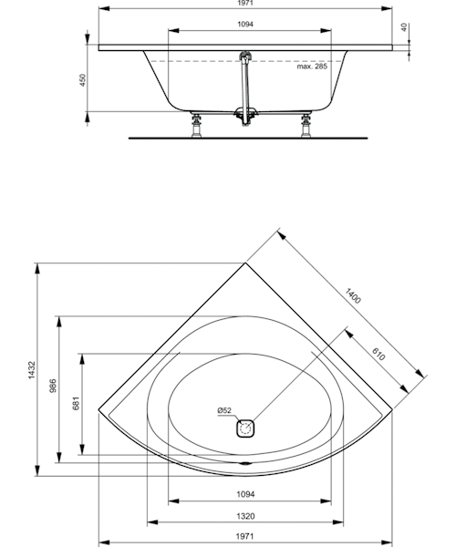 Ванна акриловая Ideal Standard Tonic II K7467 140х140 см угловая - фото 3