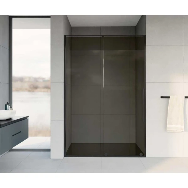 Душевая дверь в нишу Vincea Arno 120 см профиль черный стекло тонированное - фото 2