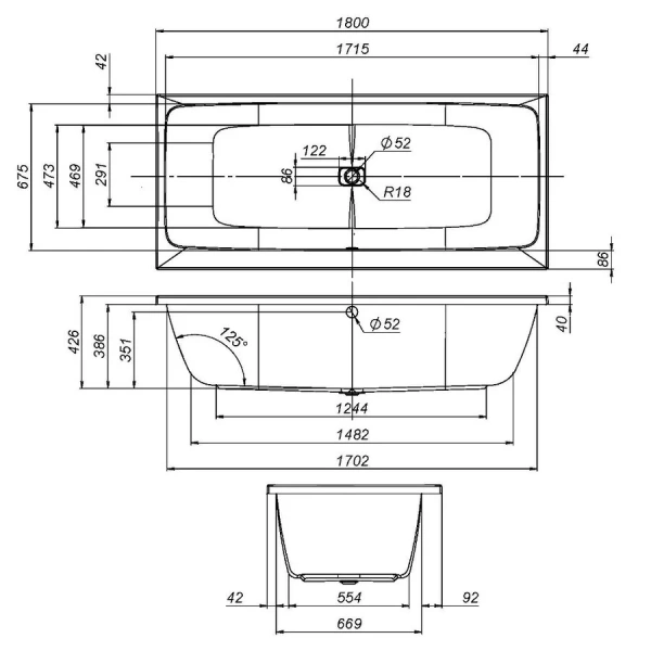 Ванна акриловая Am.Pm Func 180x80 белая, в наличии - фото 10